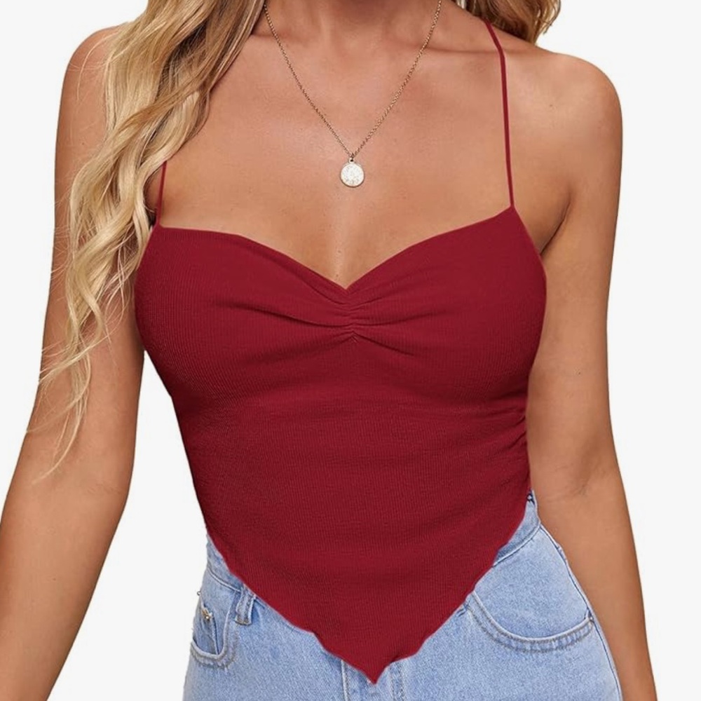 VERDUSA Maroon Criss Cross Tie Back Tank Top